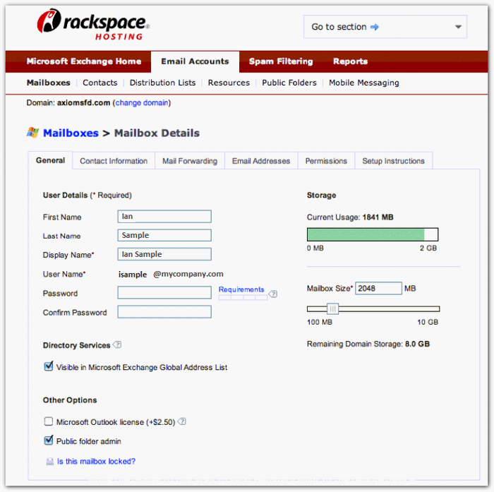 Rackspace Add "Delegate Full Access" for User Mailboxes